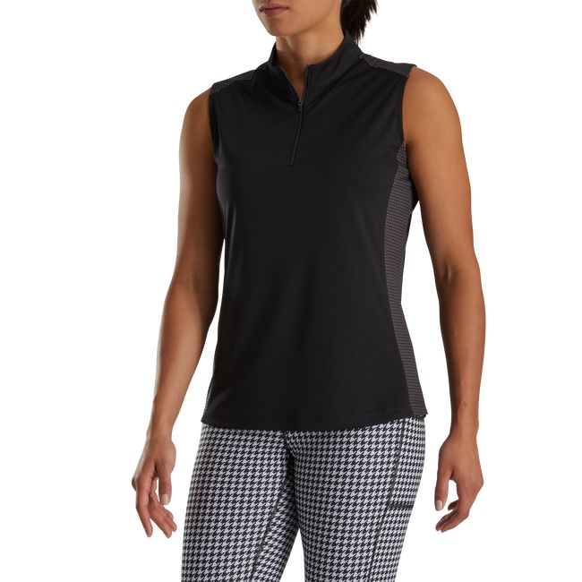 Footjoy 1/4 Zip Houndstooth Trim Hemd Damen Schwarz | KVDZXWL-16