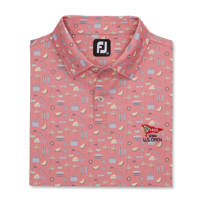 Footjoy 2023 U.S. Open Hollywood Print Lisle Self Collar Hemd Herren Rot | TANWOVJ-06