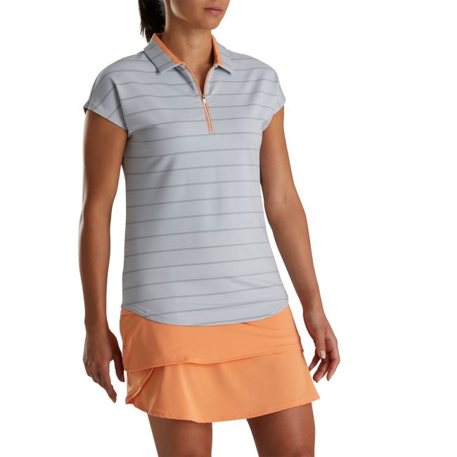 Footjoy Cap Sleeve Birdseye Stripe Jacquard Hemd Damen Grau | YCZXRBA-78