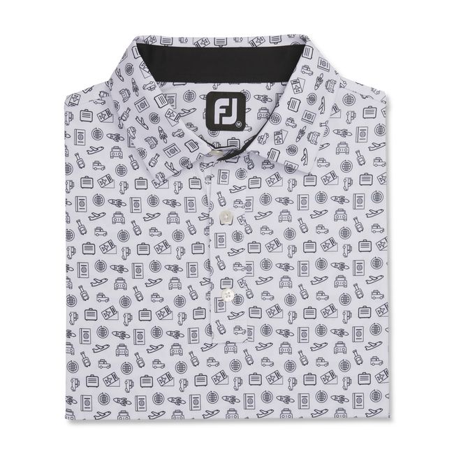 Footjoy Lisle Travel Print Self Collar Hemd Herren Weiß Schwarz | EKOTLUC-08