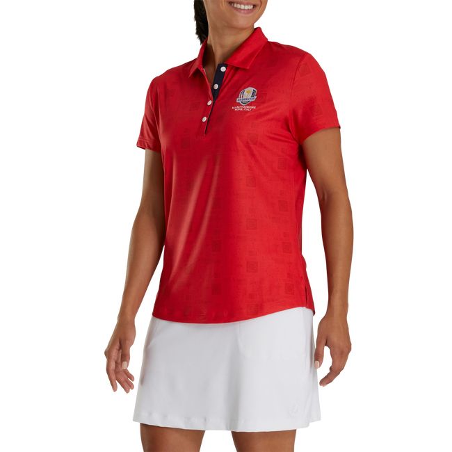 Footjoy Ryder Cup Tonal Print Self Collar Hemd Damen Rot | HXRJFCM-35