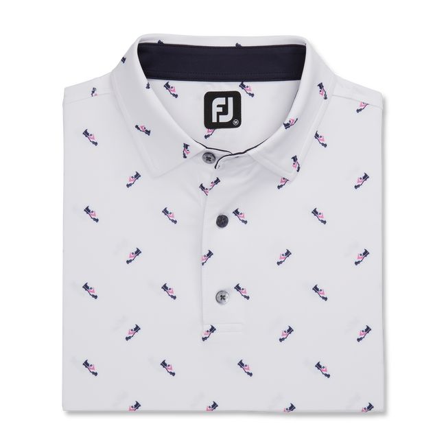 Footjoy Shoe Print Lisle Self Collar Hemd Herren Weiß | RLZHXWD-41