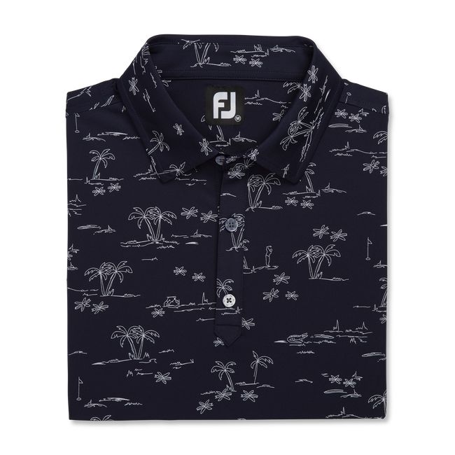 Footjoy Tropic Golf Print Lisle Self Collar Hemd Herren Schwarz | CUVTBPE-14