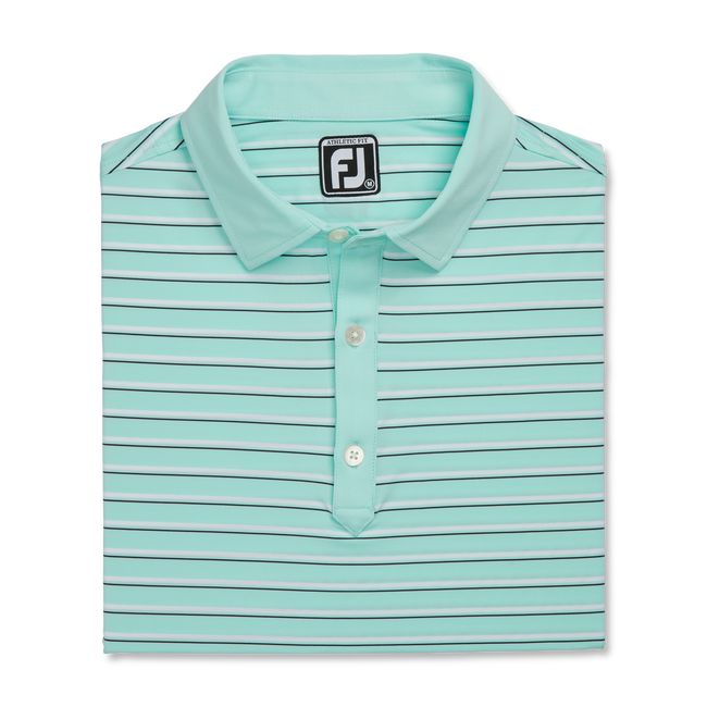 Footjoy Turn Fit Multi-Stripe Lisle Self Collar Hemd Herren Türkis | IHDBKTE-63