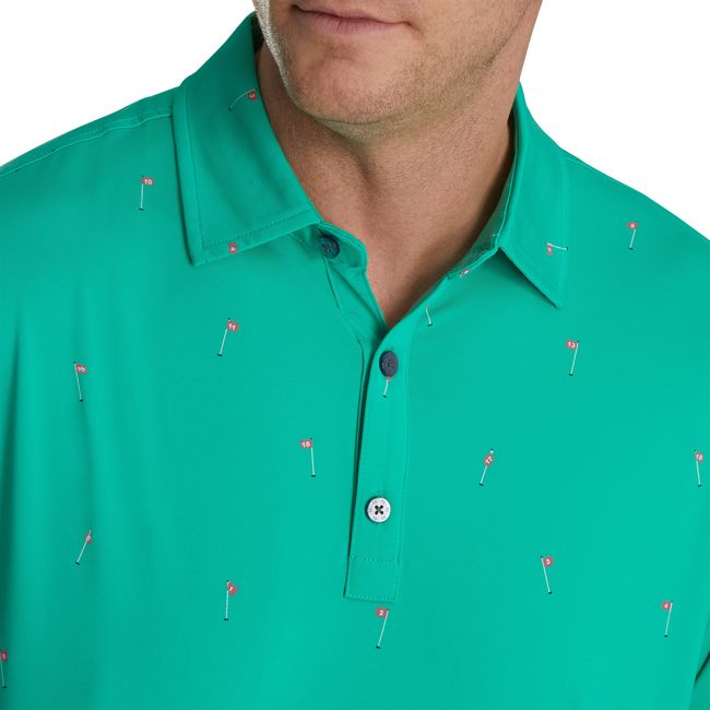 Footjoy 18 Holes Print Lisle Self Collar Hemd Herren Grün | HXGALZJ-61