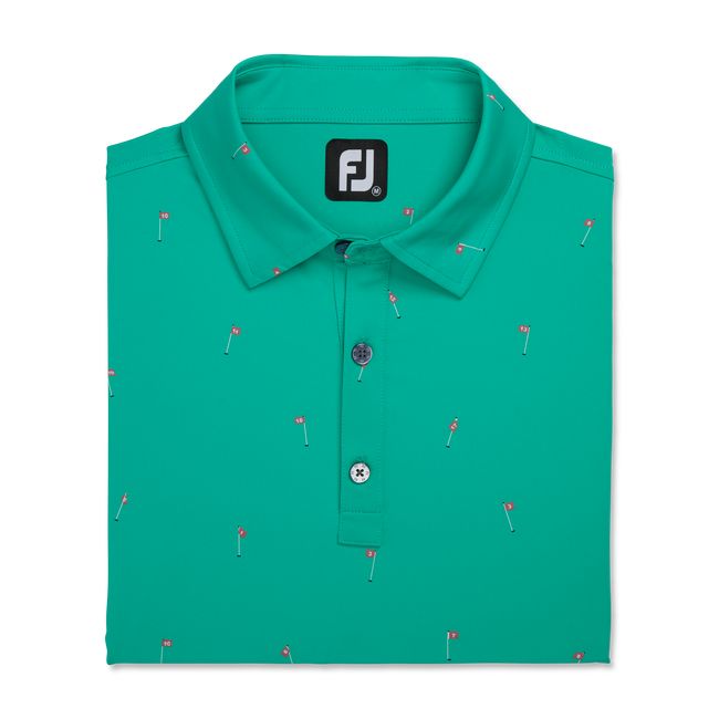 Footjoy 18 Holes Print Lisle Self Collar Hemd Herren Grün | HXGALZJ-61