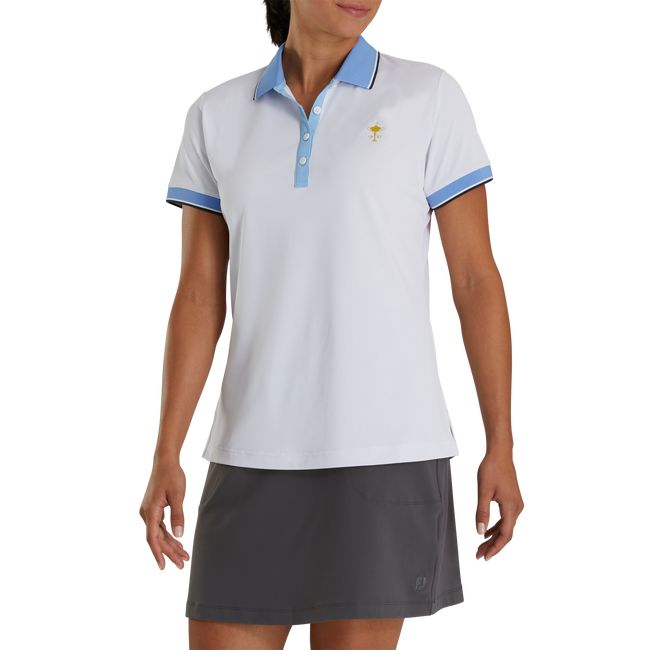 Footjoy 1927 Trophy Solid With Stripe Trim Hemd Damen Weiß Hellblau | GNZUBIQ-89