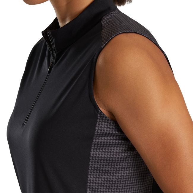 Footjoy 1/4 Zip Houndstooth Trim Hemd Damen Schwarz | KVDZXWL-16