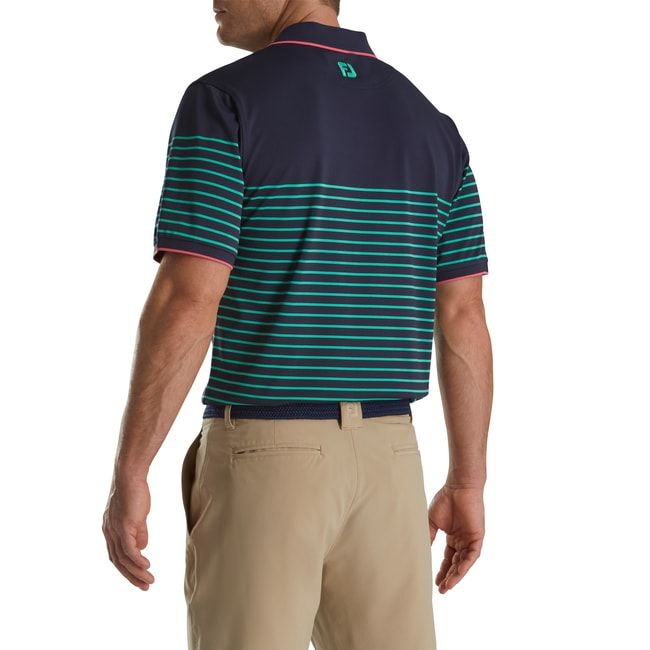 Footjoy Breton Stripe Stretch Pique Knit Collar Hemd Herren Navy Grün | KOPSGWF-28