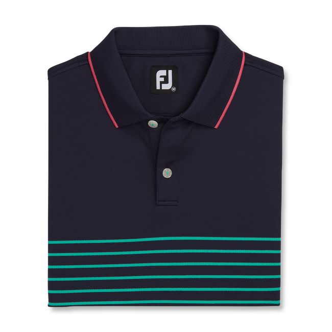 Footjoy Breton Stripe Stretch Pique Knit Collar Hemd Herren Navy Grün | KOPSGWF-28