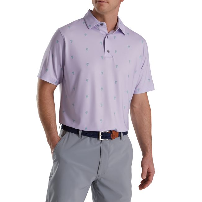 Footjoy Cactus Print Lisle Self Collar Hemd Herren Lila | RJMEQGK-15