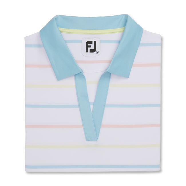 Footjoy Cap Sleeve Birdseye Stripe Hemd Damen Weiß Blau | QUARCYM-34