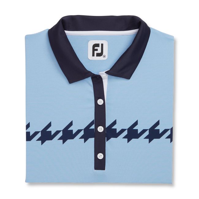 Footjoy Cap Sleeve Houndstooth Print Hemd Damen Blau | QMGEVSK-86