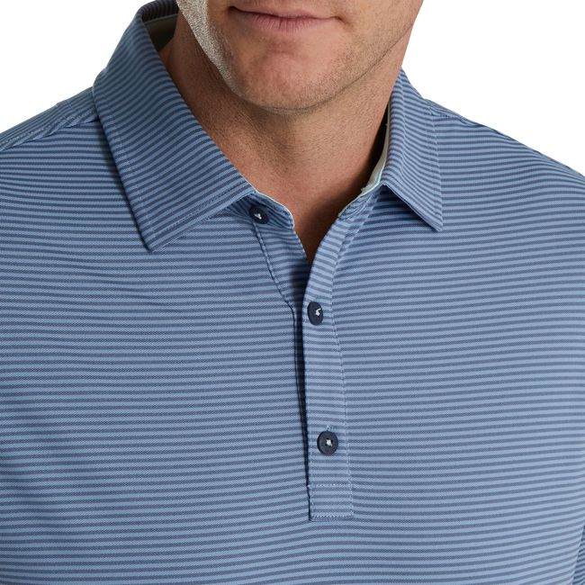 Footjoy Feeder Stripe Mix Stretch Pique Self Collar Hemd Herren Blau | NQIJOHP-85