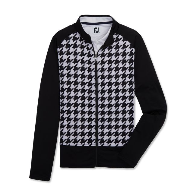 Footjoy Full-Zip Houndstooth Print Mid-Layer Sweatshirt Damen Schwarz | YLMSGWA-98