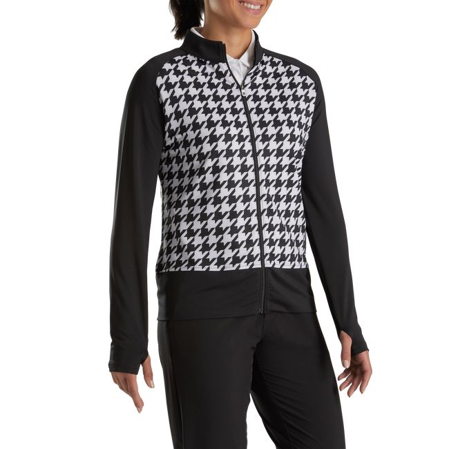 Footjoy Full-Zip Houndstooth Print Mid-Layer Sweatshirt Damen Schwarz | YLMSGWA-98