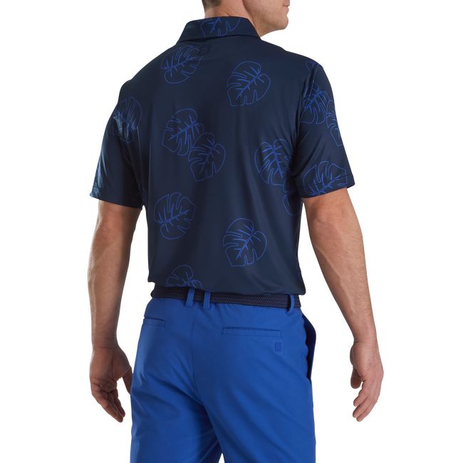 Footjoy Jungle Leaf Print Lisle Self Collar Hemd Herren Navy | KRTAQED-82