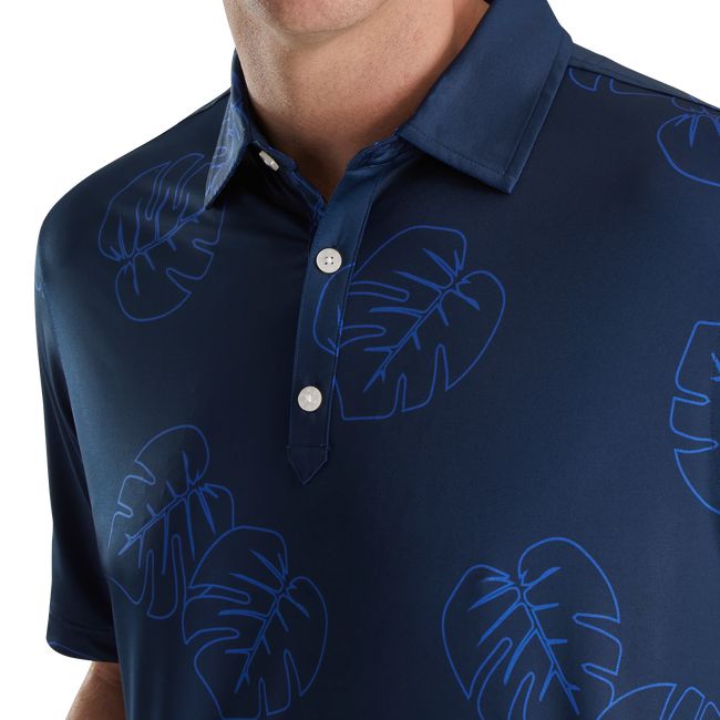 Footjoy Jungle Leaf Print Lisle Self Collar Hemd Herren Navy | KRTAQED-82