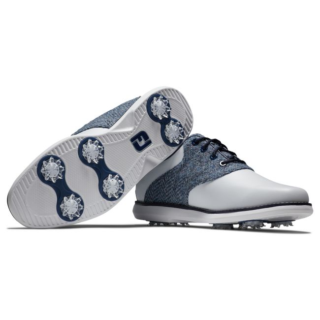 Footjoy Lewis Traditions Stollen Golfschuhe Damen Weiß Blau | ZSBXNDY-65