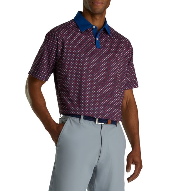 Footjoy Lisle Circle Print Self Collar Hemd Herren Bordeaux | FVQNKPZ-71