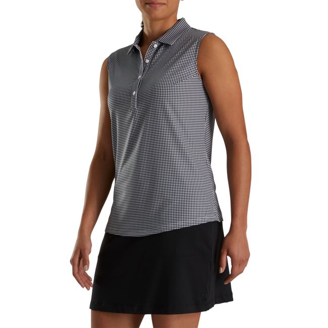 Footjoy Lisle Houndstooth Ärmellose Hemd Damen Schwarz | QXZHPIM-78