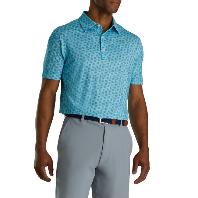 Footjoy Lisle Sketched Print Self Collar Hemd Herren Türkis | QHLIUFV-70