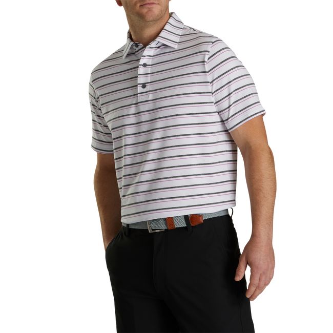 Footjoy Lisle Space Dyed Stripe Self Collar Hemd Herren Weiß | DHFCMNA-04