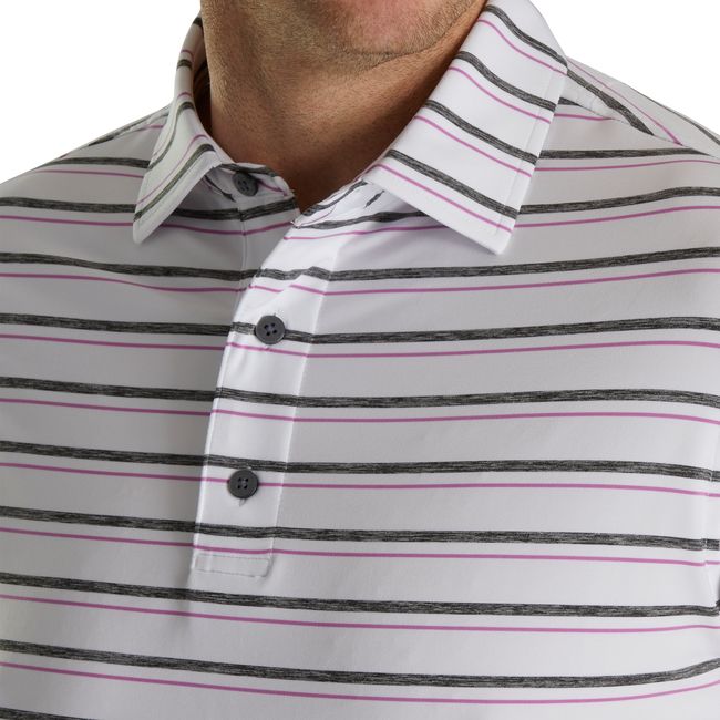 Footjoy Lisle Space Dyed Stripe Self Collar Hemd Herren Weiß | DHFCMNA-04