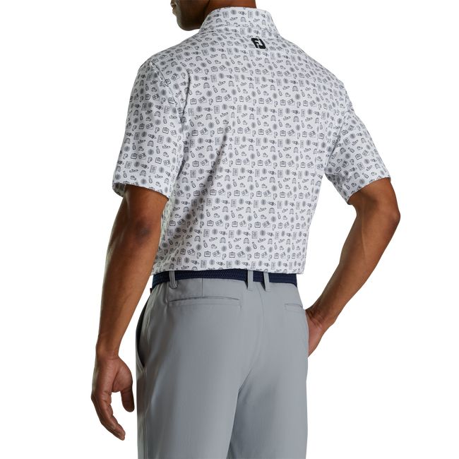 Footjoy Lisle Travel Print Self Collar Hemd Herren Weiß Schwarz | EKOTLUC-08