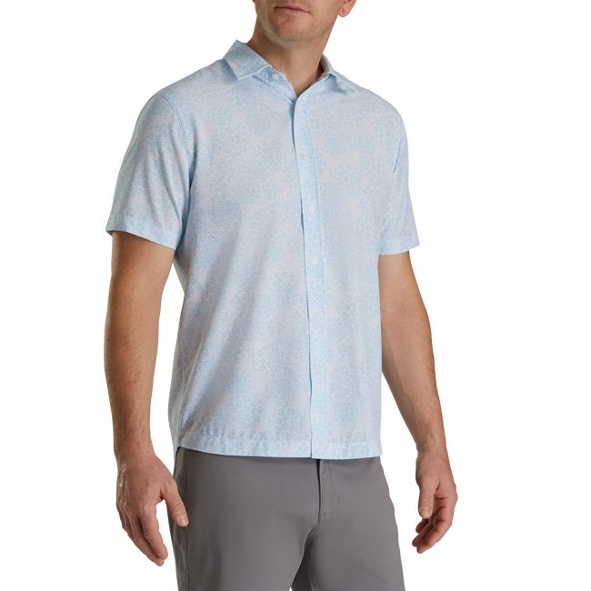 Footjoy Micro-Floral Kurzes Sleeve Performance Woven Hemd Herren Blau | PNGOEST-26