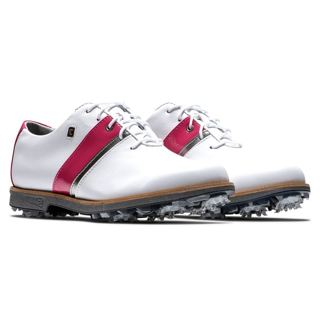 Footjoy MyJoys Premiere Series - Traditional Stollen Golfschuhe Damen Weiß Fuchsie | SDUMCKZ-49