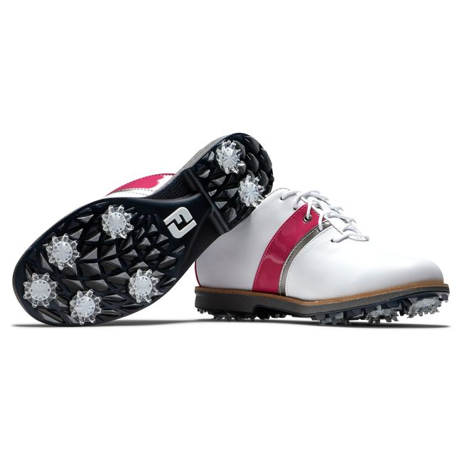 Footjoy MyJoys Premiere Series - Traditional Stollen Golfschuhe Damen Weiß Fuchsie | SDUMCKZ-49