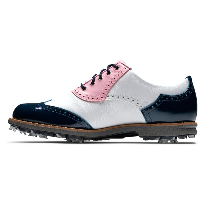 Footjoy Myjoys Premiere Series - Shield Tip Stollen Golfschuhe Damen Weiß Rosa Navy | BIDRFJG-71