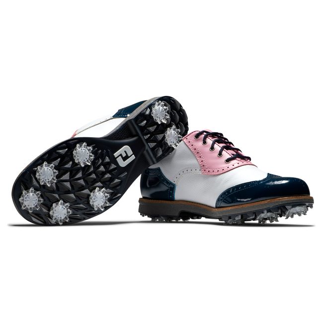 Footjoy Myjoys Premiere Series - Shield Tip Stollen Golfschuhe Damen Weiß Rosa Navy | BIDRFJG-71