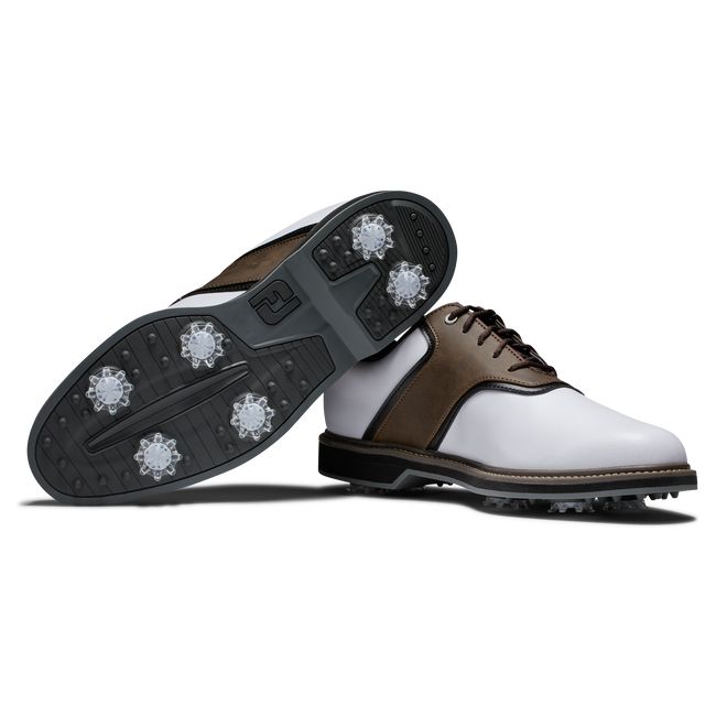 Footjoy Original Stollen Golfschuhe Herren Weiß Braun | QXPYTZL-01