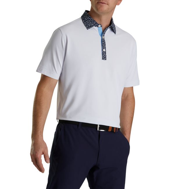 Footjoy Pique Tulip Trim Stretch Lisle Collar Hemd Herren Weiß Navy | LOTMDNA-53