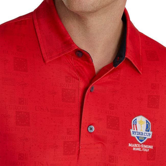 Footjoy Ryder Cup Tonal Print Self Collar Hemd Herren Rot | ADGSYIT-39