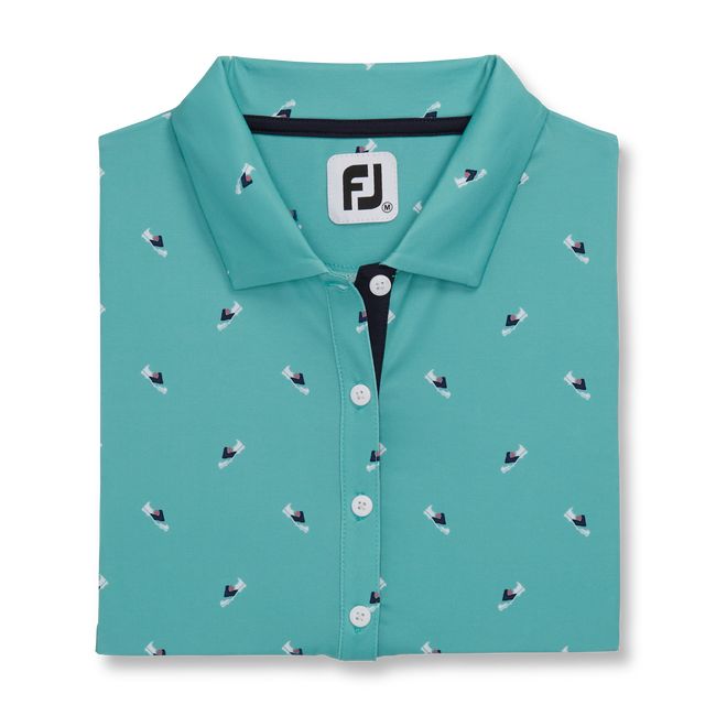 Footjoy Shoe Print Lisle Self Collar Hemd Damen Mintfarben | GRYCSJM-76