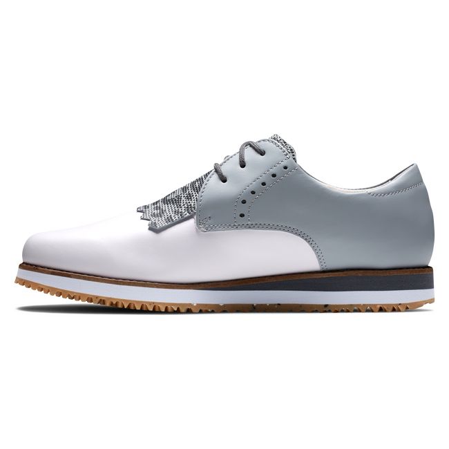 Footjoy Sport Retro - Kiltie Golfschuhe Damen Weiß Grau | VXIJNSZ-05