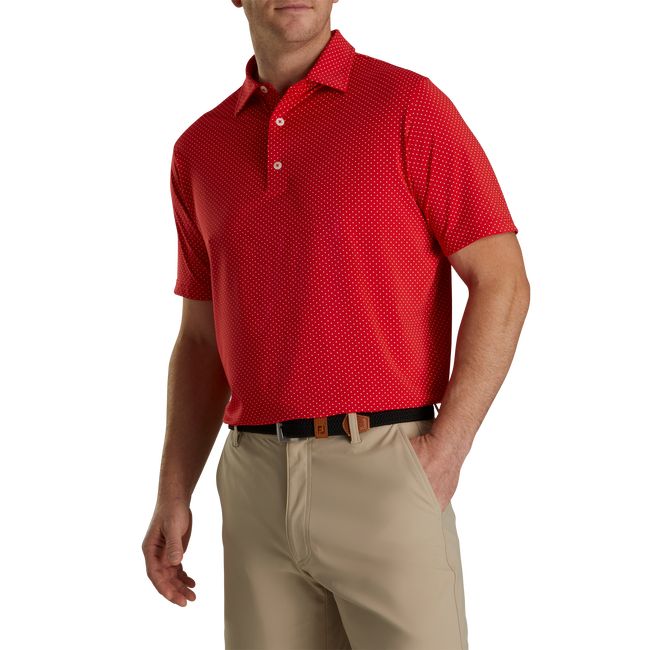 Footjoy Stretch Lisle Dot Print Self Collar Hemd Herren Rot | SCZDEGU-09