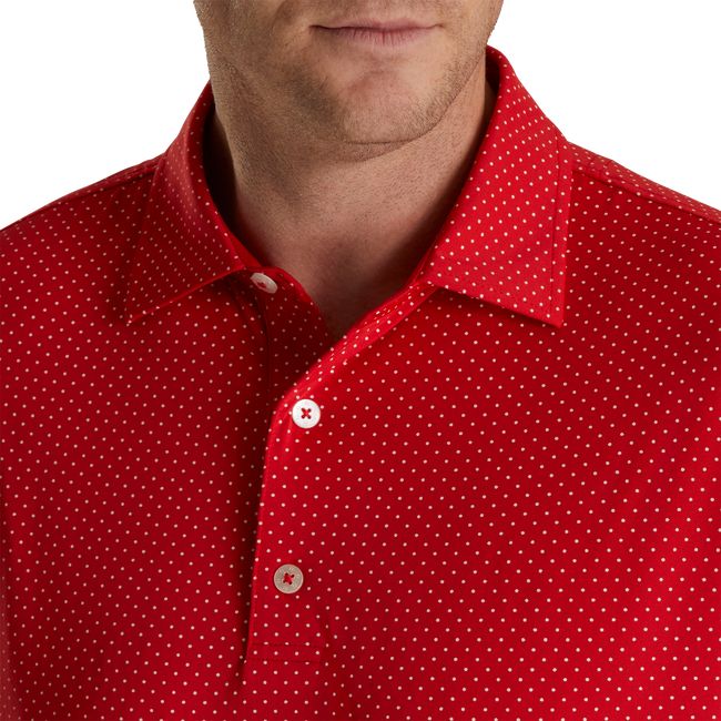 Footjoy Stretch Lisle Dot Print Self Collar Hemd Herren Rot | SCZDEGU-09