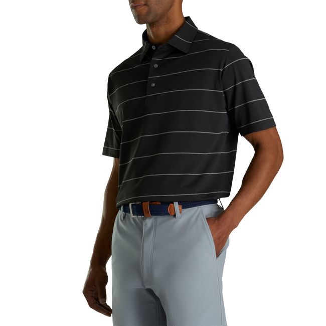 Footjoy Stretch Pique Chalkstripe Self Collar Hemd Herren Schwarz | ORVWJEX-71