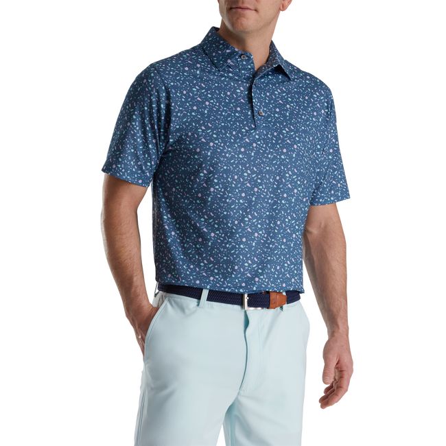 Footjoy Terrazzo Print Lisle Self Collar Hemd Herren Blau | LYUSIPQ-30