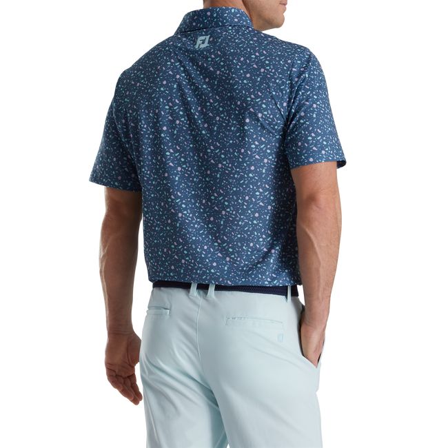 Footjoy Terrazzo Print Lisle Self Collar Hemd Herren Blau | LYUSIPQ-30