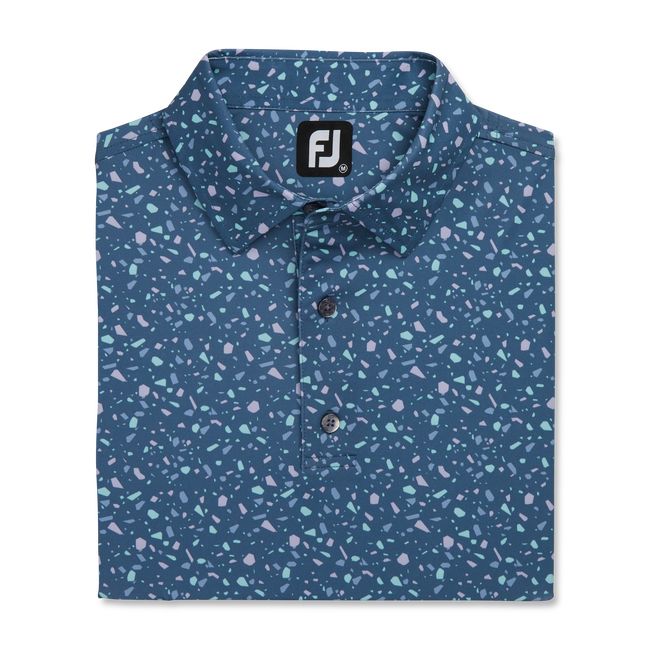 Footjoy Terrazzo Print Lisle Self Collar Hemd Herren Blau | LYUSIPQ-30