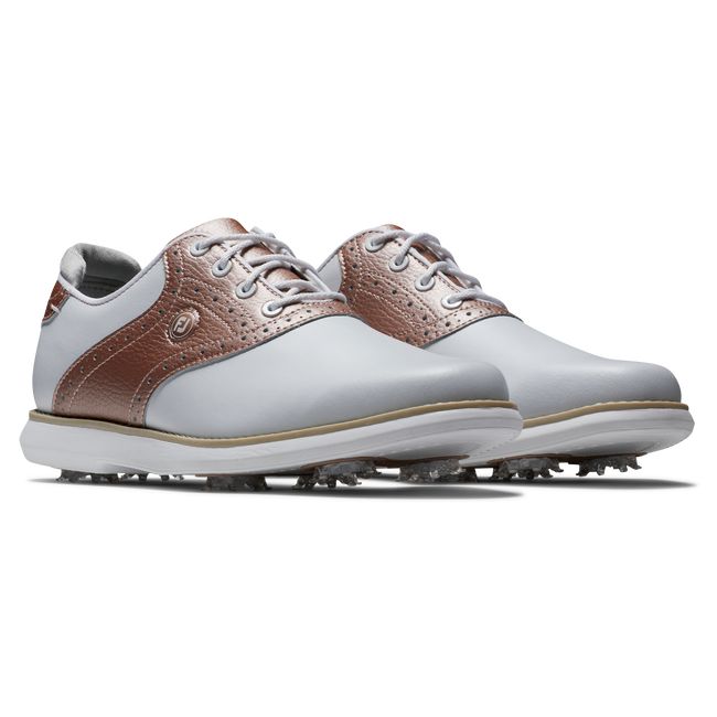 Footjoy Traditions Stollen Golfschuhe Damen Weiß Rosa Gold | ARJIDFK-81