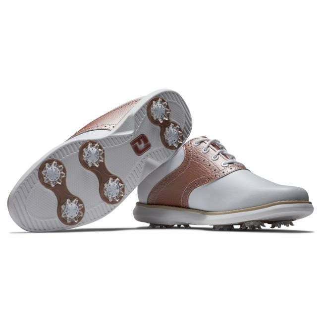 Footjoy Traditions Stollen Golfschuhe Damen Weiß Rosa Gold | ARJIDFK-81