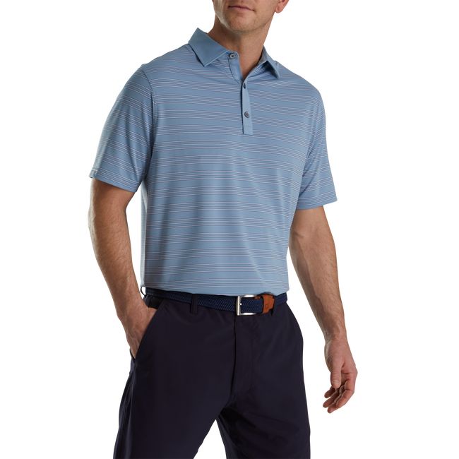 Footjoy Trio Stripe Lisle Self Collar Hemd Herren Blau | XIWGZNT-72