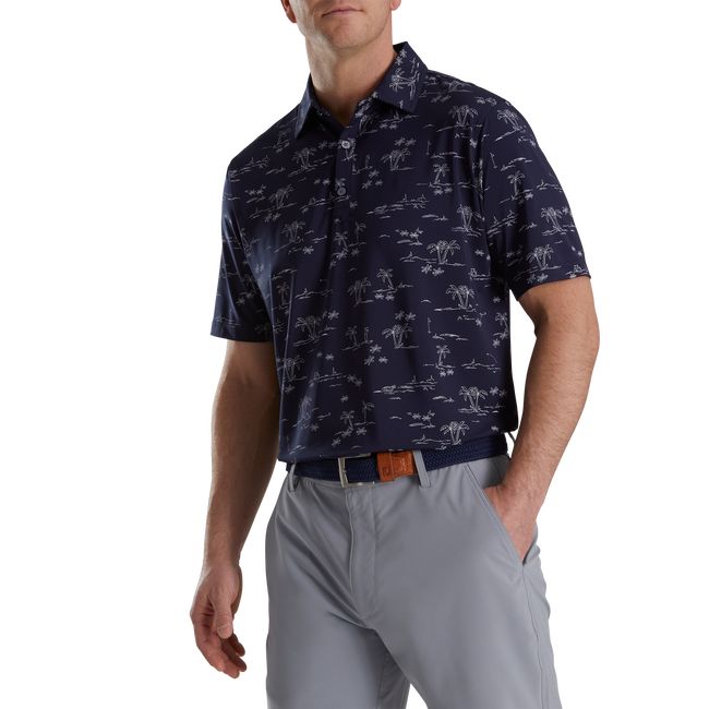 Footjoy Tropic Golf Print Lisle Self Collar Hemd Herren Schwarz | CUVTBPE-14