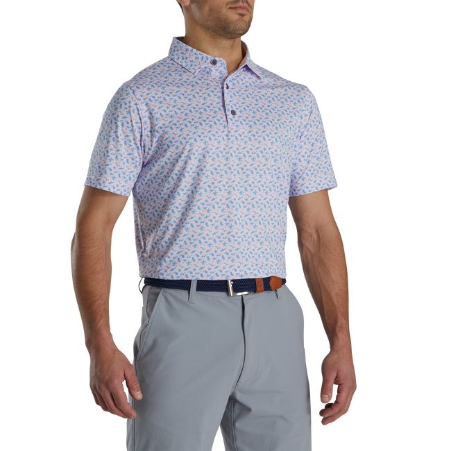 Footjoy Turn Fit Beach Print Lisle Self Collar Hemd Herren Rosa Blau | TOAVGCD-04